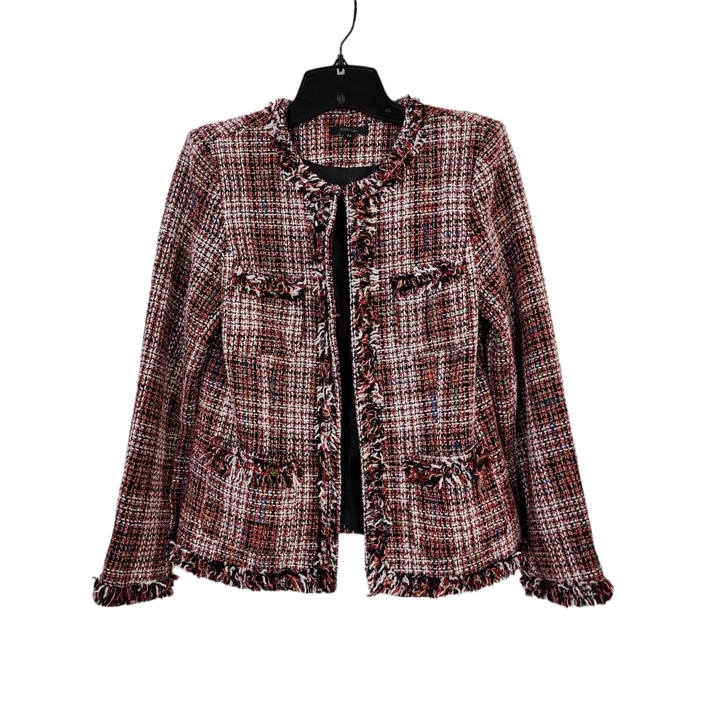 Floryday Women's Collarless Tweed Frayed Blazer - M